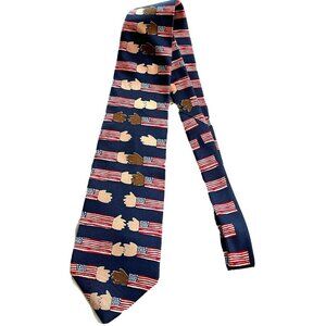 Save The Children Collection Silk Tie With American Flag & Handshake Pattern